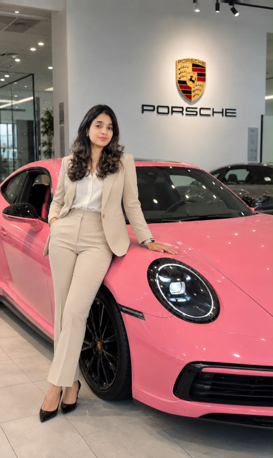 Rashmi at a Porsche showroom